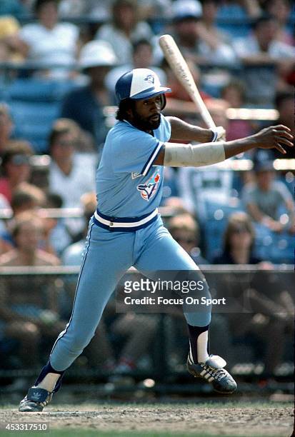 Alfredo Griffin of the Toronto Blue Jays bats against the Baltimore Orioles during an Major League Baseball game circa 1979 at Memorial Stadium in...