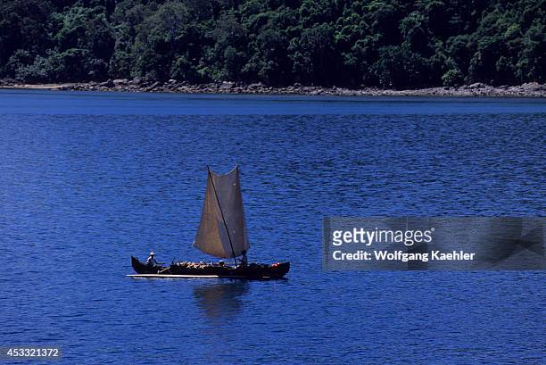 Madagascar, Nosy Be, Local Outrigger Sailing Canoe.