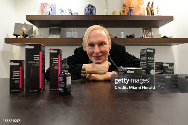 Dermatologist Dr. Frederic Brandt poses for a portrait with his newest additions to his skin-care line, Nov. 19 in Miami, Fla.