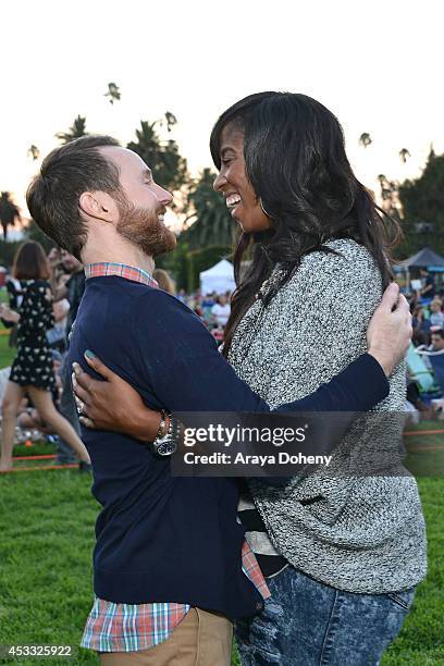 Aaron Ruell and Shondrella Avery attend the Sundance NEXT FEST screening of "Napoleon Dynamite" at Hollywood Forever on August 7, 2014 in Hollywood,...