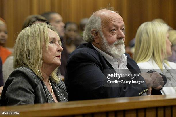 June and Barry Steenkamp during in the Pretoria High Court on August 8 in Pretoria, South Africa. Oscar Pistorius stands accused of the murder of his...