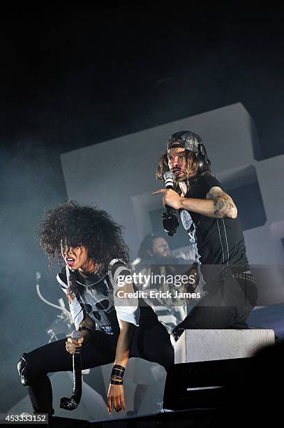 Shaka Ponk performs live during the Music Festival des Vieilles Charrues on July 19th, 2014 in Carhaix, France.