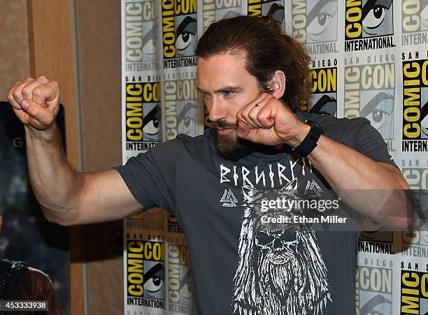 Actor Clive Standen attends a media room for the History series "Vikings" during Comic-Con International 2014 at the Hilton San Diego Bayfront hotel...