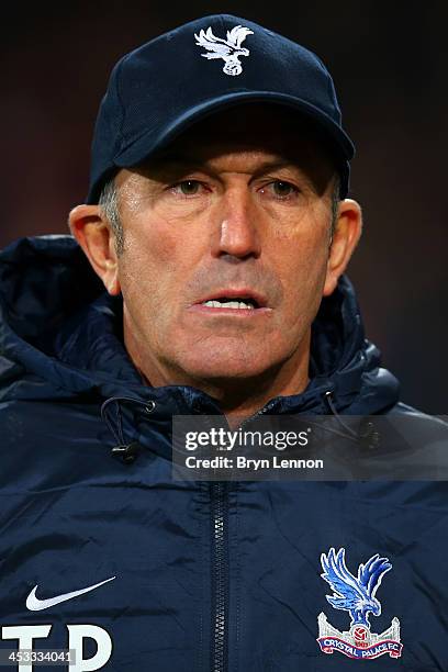 Tony Pulis the Crystal Palace manager looks on during the Barclays Premier League match between Crystal Palace and West Ham United at Selhurst Park...