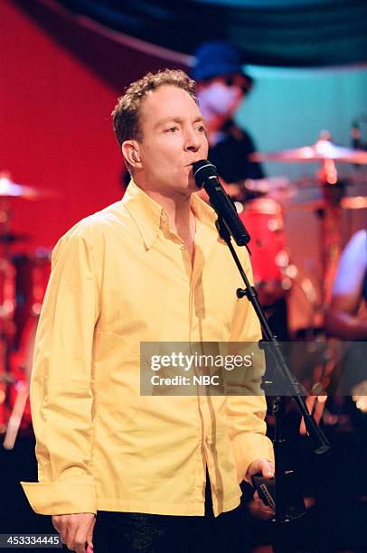 Episode 1429 -- Pictured: Fred Schneider of musical guest The B-52's performs on August 6, 1998 --