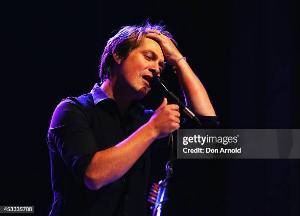 Taylor Hanson of pop-rock trio Hanson performs live for fans as part of their Anthem World Tour at Enmore Theatre on August 8, 2014 in Sydney,...