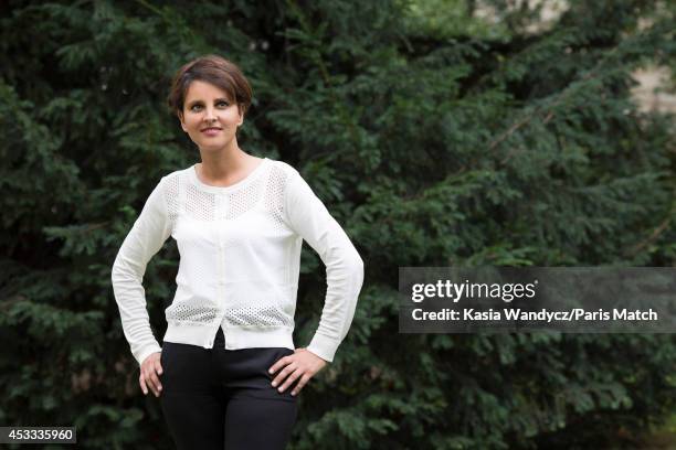 French politician and Minister of Women's Rights, city, youth and sport, Najat Vallaud-Belkacem is photographed for Paris Match on August 1, 2014 in...