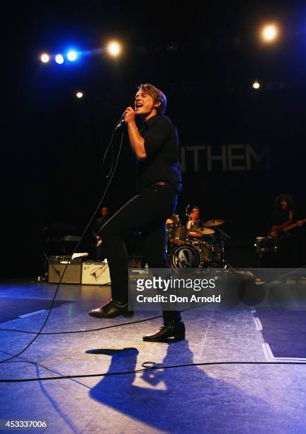 Taylor Hanson of pop-rock trio Hanson performs live for fans as part of their Anthem World Tour at Enmore Theatre on August 8, 2014 in Sydney,...