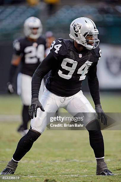 Linebacker Kevin Burnett of the Oakland Raiders defends against the Philadelphia Eagles in the fourth quarter on November 3, 2013 at O.co Coliseum in...