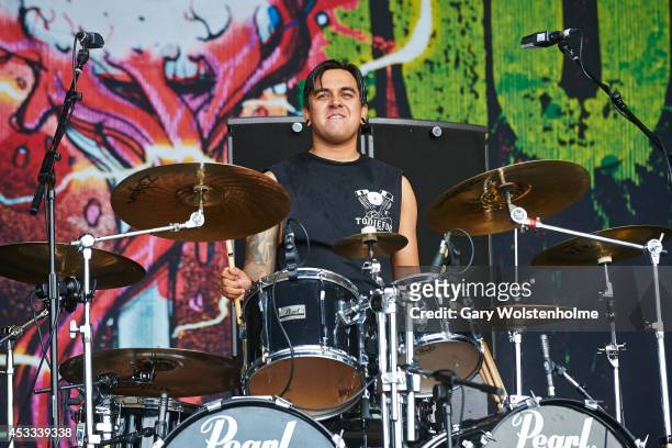 Art Cruz of Prong band performs on stage at Bloodstock Open Air Festival at Catton Hall on August 8, 2014 in Derby, United Kingdom.
