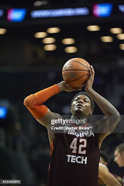 Coaches vs Cancer Classic: Virginia Tech C.J. Barksdale during free throw vs Michigan State at Barclays Center. Brooklyn, NY CREDIT: Porter Binks