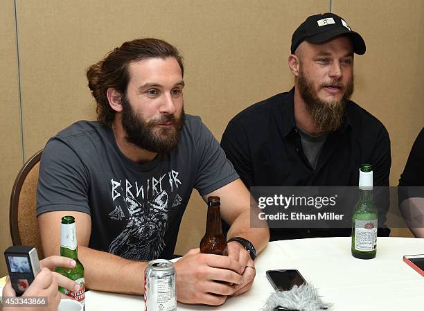 Actors Clive Standen and Travis Fimmel attend a media room for the History series "Vikings" during Comic-Con International 2014 at the Hilton San...