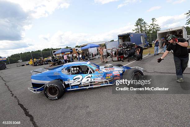 Gary McDonald driver of the Canto Paving/Ferguson Waterworks Chevrolet prepares for practice at the Call Before You Dig 811 150 at Stafford Motor...