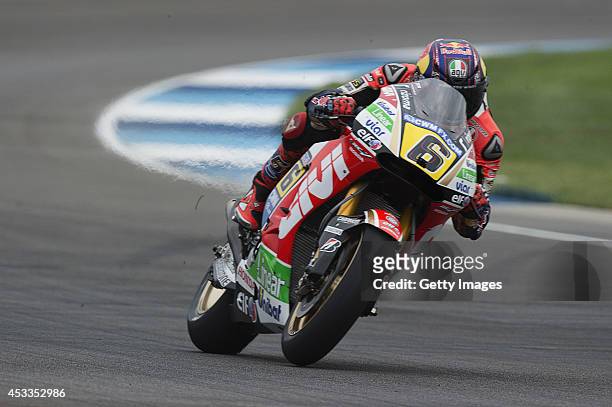 Stefan Bradl of Germany and LCR Honda MotoGP heads down a straight during the MotoGp Red Bull U.S. Indianapolis Grand Prix - Free Practice at...