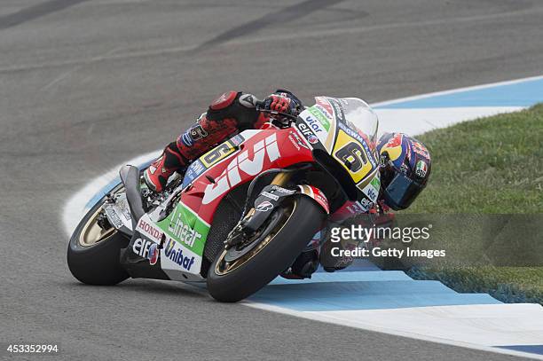 Stefan Bradl of Germany and LCR Honda MotoGP rounds the bend during the MotoGp Red Bull U.S. Indianapolis Grand Prix - Free Practice at Indianapolis...