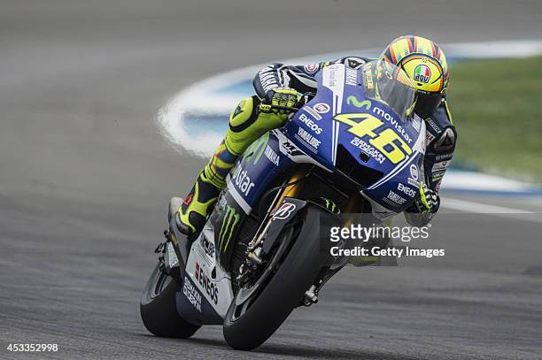 Valentino Rossi of Italy and Movistar Yamaha MotoGP heads down a straight during the MotoGp Red Bull U.S. Indianapolis Grand Prix - Free Practice at...