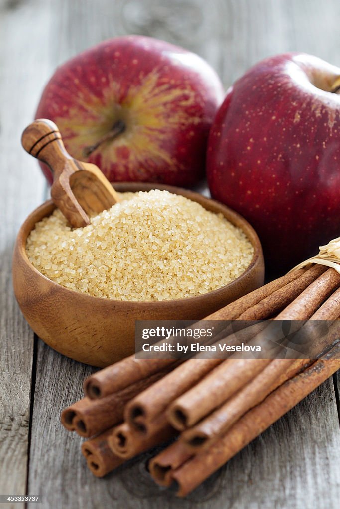 Baking a pie - apples, sugar and cinnamon