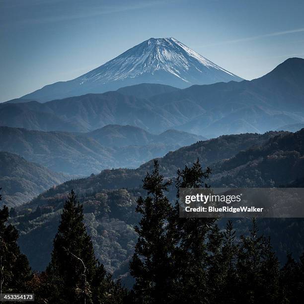 the view of mt.fuji from kamitakaori - mt fuji stock pictures, royalty-free photos & images