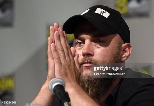 Actor Travis Fimmel attends a panel for the History series "Vikings" during Comic-Con International 2014 at the San Diego Convention Center on July...