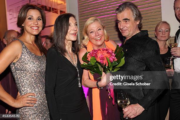 Karen Webb, Isolde Barth, Designer Susanne Wiebe and Dr. Karsten Temme attend the Susanne Wiebe fashion show 'Upgrade Your Self' on August 8, 2014 in...