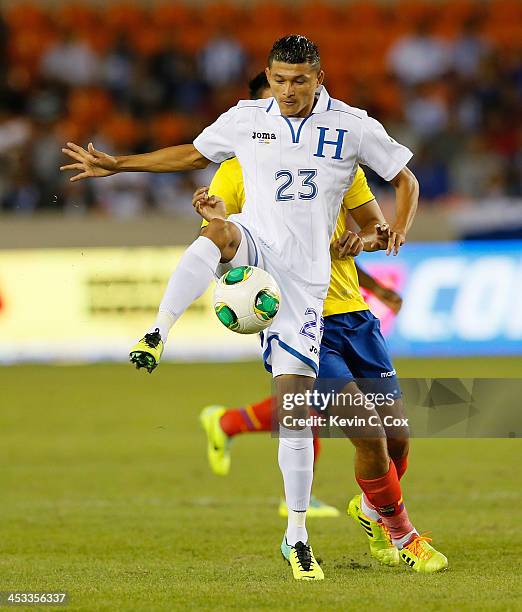 Edder Delgado of Honduras against Ecuador during an international friendly match at BBVA Compass Stadium on November 19, 2013 in Houston, Texas.