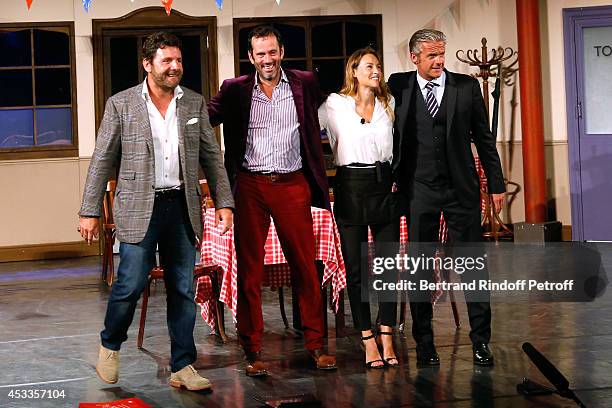 Actors Philippe Lellouche , Christian Vadim, Vanessa Demouy, and David Brecourt during the traditional throw of cushions at the final of the "L'appel...