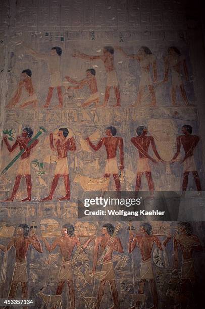 Egypt, Near Cairo, Sakkara, Tomb Of Ptah-hotep, Relief Carving Showing Daily Life.