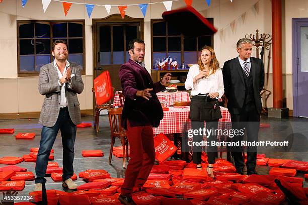 Actors Philippe Lellouche , Christian Vadim, Vanessa Demouy, and David Brecourt during the traditional throw of cushions at the final of the "L'appel...