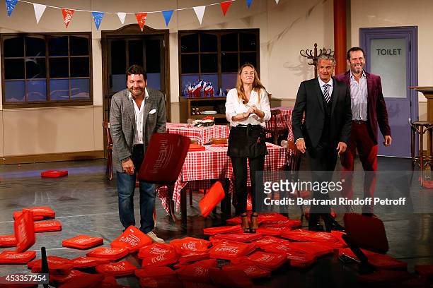 Actors Philippe Lellouche , Vanessa Demouy, David Brecourt and Christian Vadim during the traditional throw of cushions at the final of the "L'appel...