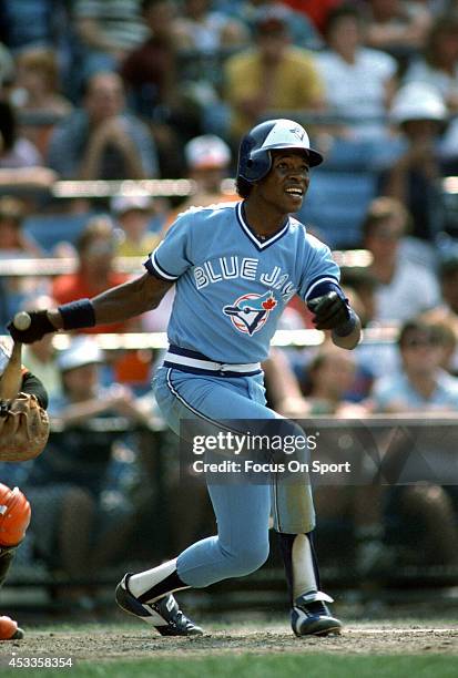 Tony Fernandez of the Toronto Blue Jays bats against the Baltimore Orioles during an Major League Baseball game circa 1985 at Memorial Stadium in...