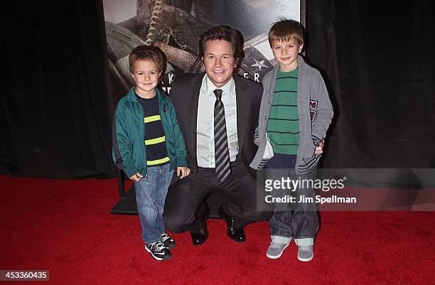 Actor/producer Mark Wahlberg and sons Michael Wahlberg and Brendan Wahlberg attend the "Lone Survivor" New York premiere at Ziegfeld Theater on...