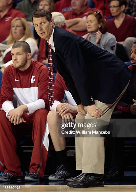 Head coach Ken Bone of the Washington State Cougars watches the game against the Gonzaga Bulldogs at McCarthey Athletic Center on November 21, 2013...