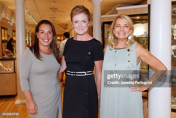 Samantha Yanks, Mandi Norwood and Debra Halpert attend Hamptons Magazine Celebration of The London Jewelers' Designer Jewelry Trunk Show on August 8,...