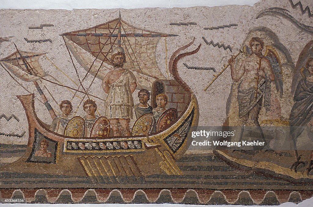 Tunisia, Tunis, Bardo Museum, Roman Mosaic, Odysseus On Ship...