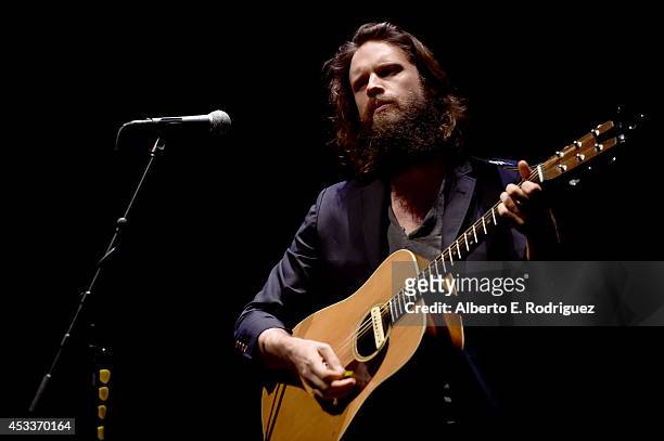 Musician/vocalist Joshua Tillman aka Father John Misty performs onstage after the screening of "Life After Beth" with Father John Misty in concert...