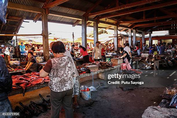 General view ofthe Langowan traditional market on August 9, 2014 in Langowan, North Sulawesi. The Langowan traditional market is famous for selling a...