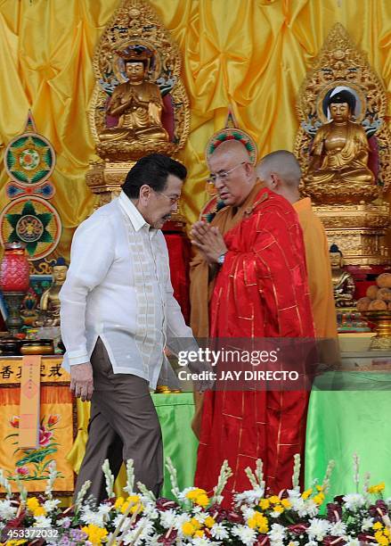 Former Philippine president and now Manila Mayor Joseph Estrada attend a day of special prayers at the Quirino Grandstand in Manila on August 9 in...