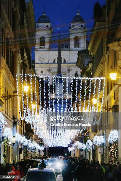 General view of Christmas lights seen at Piazza Di Spagna on December 3, 2013 in Rome, Italy.