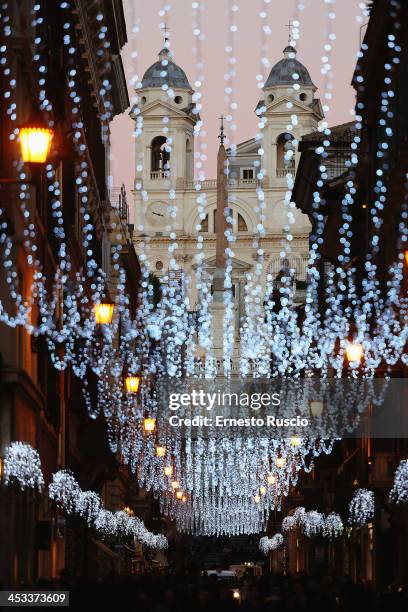 General view of Christmas lights seen at Piazza Di Spagna on December 3, 2013 in Rome, Italy.