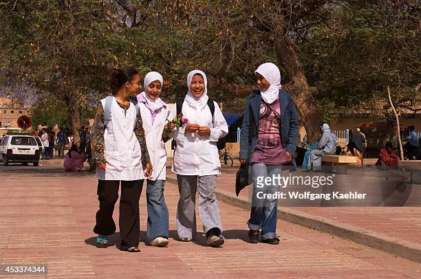 Morocco, Town Of Taroudant, Teenage Moslem Girls Coming From School.