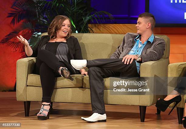 Personalities Catelynn Lowell and Tyler Baltierra attend the VH1 "Couples Therapy" With Dr. Jenn Reunion at GMT Studios on August 8, 2014 in Culver...