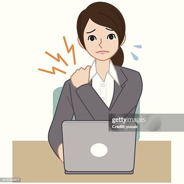 business woman with a stiff neck - neck muscle pain illustration stock illustrations