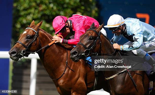 Olivier Peslier of France riding Our Gabrial win The Dubai Duty Free Shergar Cup Classic at Ascot racecourse on August 09, 2014 in Ascot, England.