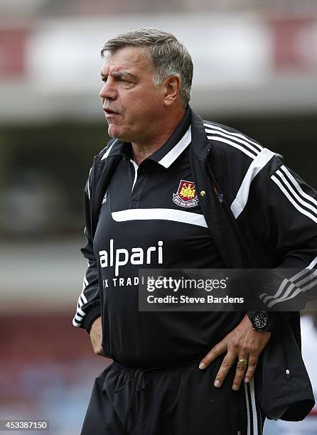 West Ham United manager Sam Allardyce reacts during the pre-season friendly match between West Ham United and Sampdoria at Boleyn Ground on August 9,...