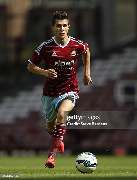 Dan Potts of West Ham United in action during the pre-season friendly match between West Ham United and Sampdoria at Boleyn Ground on August 9, 2014...