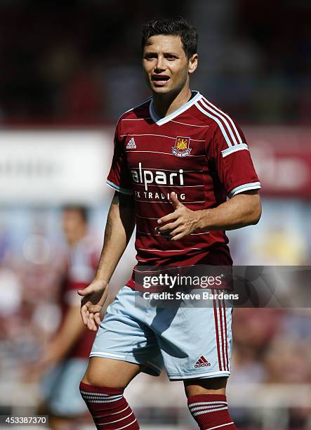 Mauro Zarate of West Ham United during the pre-season friendly match between West Ham United and Sampdoria at Boleyn Ground on August 9, 2014 in...