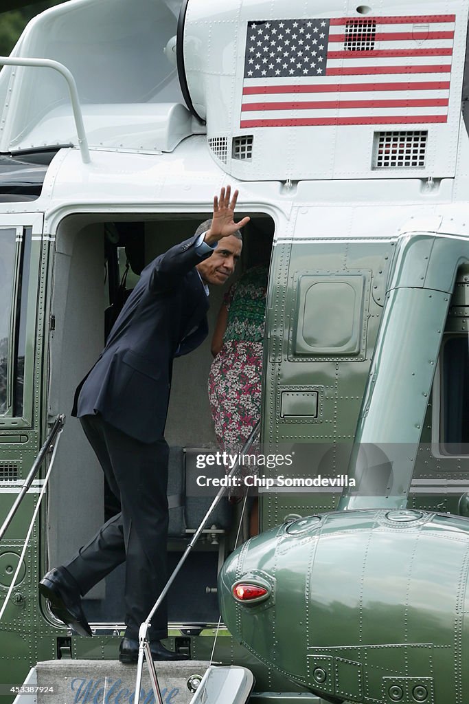 President Obama Gives Statement Before Departing White House For Martha's Vineyard Vacation