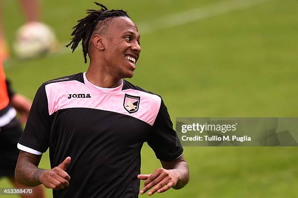 Abel Hernandez in action during a US Citta di Palermo training session on August 9, 2014 in Storo near Trento, Italy.