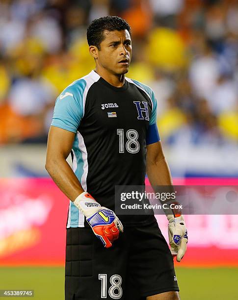 Goalkeeper Noel Valladares of Honduras against Ecuador during an international friendly match at BBVA Compass Stadium on November 19, 2013 in...