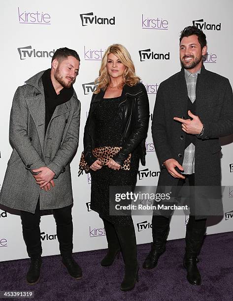 Dancer Val Chmerkovskiy, Actress Kirstie Alley and TV personality Maksim Chmerkovskiy attend the "Kirstie" premiere party at Harlow on December 3,...